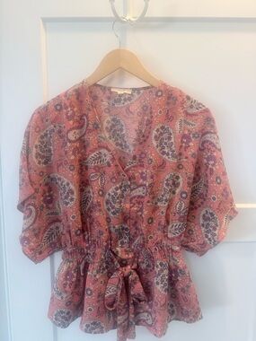 Easel Women's Paisley Tie-Waist Blouse Dress - Pink